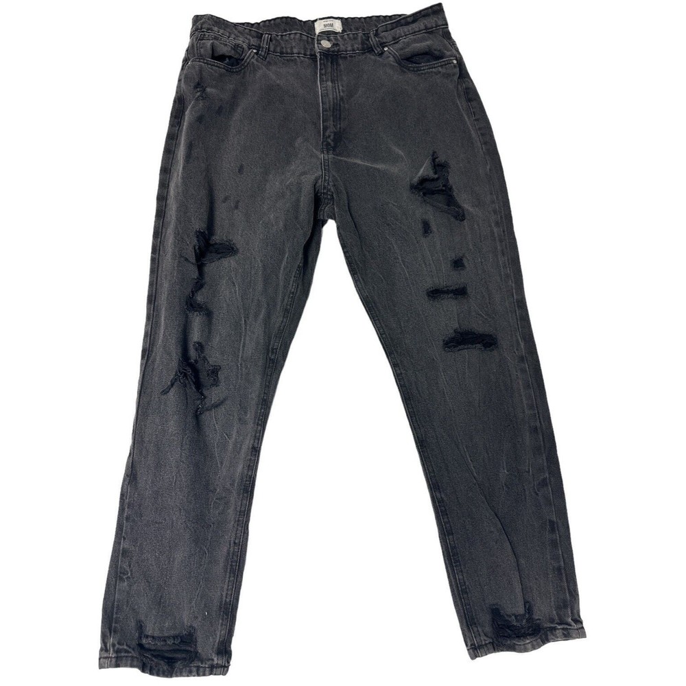 Refuge Mom Jeans Womens Juniors Size 15 High Rise Black Denim Distressed 35x27